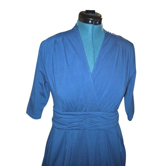 EShakti Custom Dress Teal Blue V-neck Gathered Waist Shift Dress Size L - Picture 4 of 8
